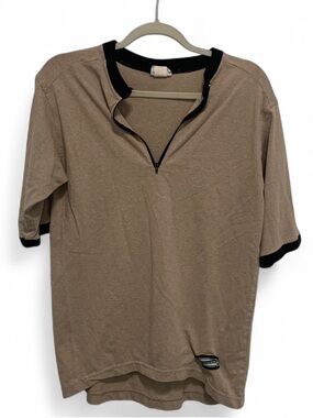 Vintage Single Track Minds Beige Short-Sleeve Zip Polo with Black Trim
